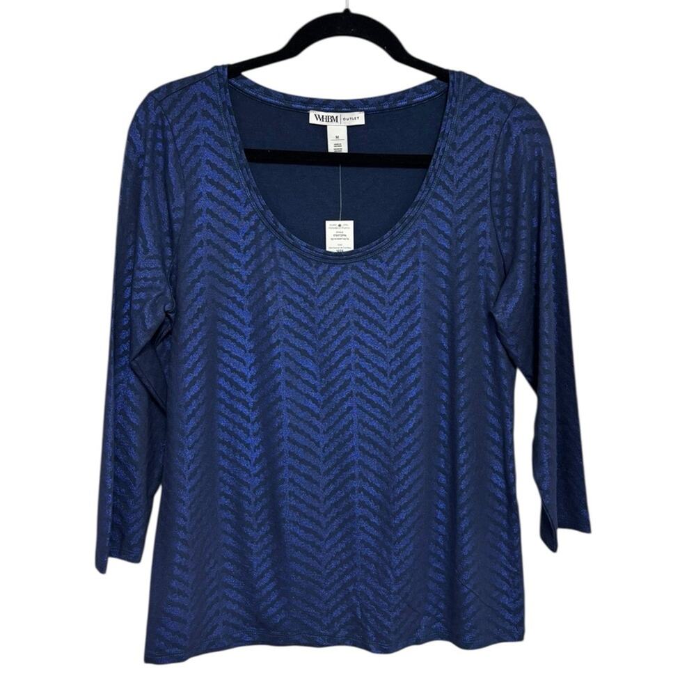 NEW WHBM Outlet 3/4 Sleeve Scoop Neck Tee Metallic Blue - Size M